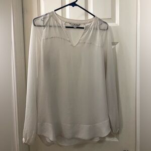 Cabi ivory long sheer sleeve v neck blouse top Sz s